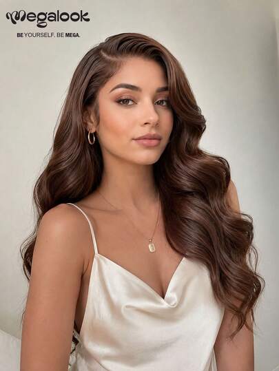 MEGALOOK 30" Deep Brown 13x6 Lace Front Wave Curly 100% Human Hair Transparent Lace No Glue Pre-Bleached Knots Pre-Plucked Hairline Pre-Cut Lace Adjustable Drawstring Beginner Friendly