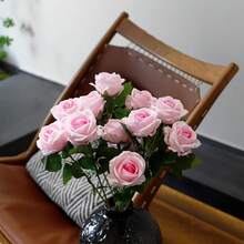 1/12/24Pcs Artificial Velvet Silk Roses With Long Stems, Realistic Soft Touch Faux Flowers Bouquet, For Wedding Home Party Table Centerpiece Decor Valentine's Day Gift - Black/Red/Pink Available - Multicolor - View 4