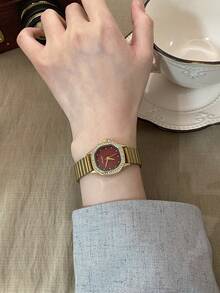 1件裝橢圓形復古風金色竹節錶帶石英女錶，優雅精緻，適合日常佩戴、生日禮物與派對 - 金色 - 查看 6