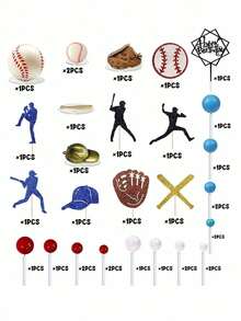 1 Set Baseball Theme Cake Decorations, Including Mini Baseball, Baseball Cap, Glove, Baseball Player Figurine, Happy Birthday Topper, Red Blue And White Foam Ball Cake Decor, Perfect For Baseball Theme Birthday Party Decoration, Men's Birthday Cake Decoration (Please Use With Tray And White Stick) - Multicolor - View 10