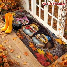 1/2pcs Autumn Door Mat, Autumn Squirrel Theme Flannel Door Mat, Soft Comfortable Absorbent Non-Slip Machine Washable, Multi-Functional Home Floor Mat Suitable For Entrance, Living Room, Bedroom, Kitchen, Bathroom, Laundry Room, Patio, Entryway, Thanksgiving Decoration Autumn Atmosphere Rug - Multicolor - View 6