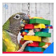 Juguete de Madera para Aves Grandes, Accesorio para Pericos, Loros y Guacamayos, Juguete para Jaula con Espacio para Trepar, Morder, Balancearse y Jugar, Ideal para Mantener a las Aves Activas y Entretenidas, Resistente, Natural,  y Fácil de Instalar - Multicolor - Ver 11