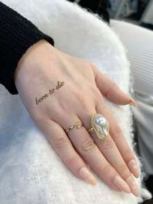 1pc "Born To Die" Cursive Text Wrist Mini Temporary Tattoo Sticker, Waterproof Long-Lasting Minimalist Text Fake Tattoo, Collarbone, Ankle, Palm, Neck Body Art Sticker - Brown - View 3