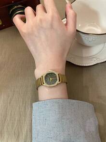 1件金色女款石英手錶錶帶，休閒時尚風，竹紋設計，適合日常佩戴，復古情侶風，最佳禮物 - 金色 - 查看 6