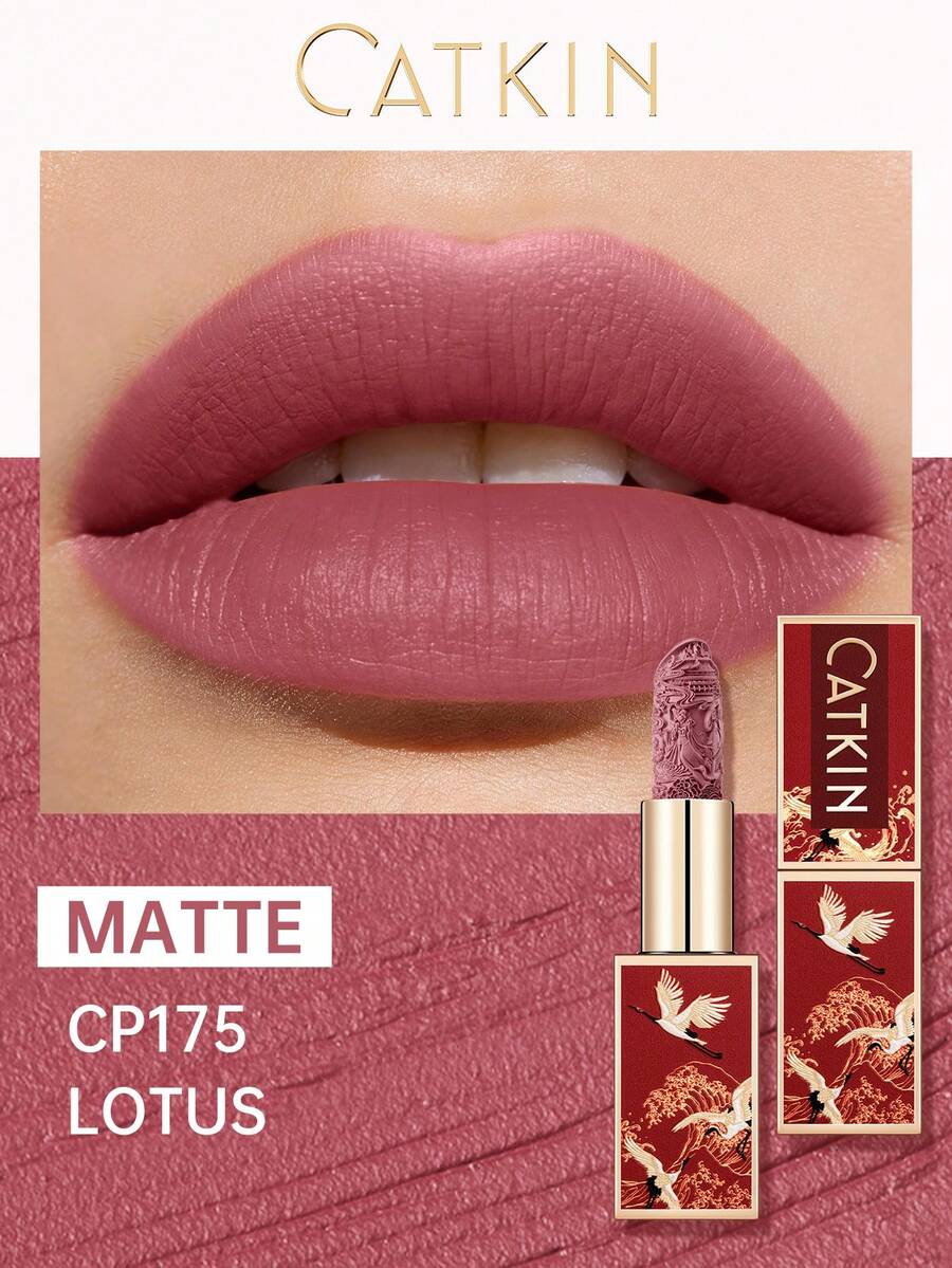 CATKIN Lápiz labial mate grabado Rouge, resistente al agua de larga duración con acabado satinado suave CO175 Lotus