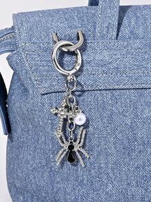 1pc Halloween Gothic Rhinestone Spider Bow Cross Faux Pearl Keychain Bag Charm, Car Decor, Couple Pendant, Party Gift - Multicolor - View 2