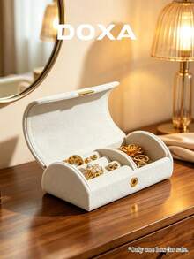 DOXA Hidden Magnetic Closure Leather Travel Jewelry Organizer Box With Ring Slots, Scratch-Resistant Portable Jewelry Storage Box - Beige - View 5