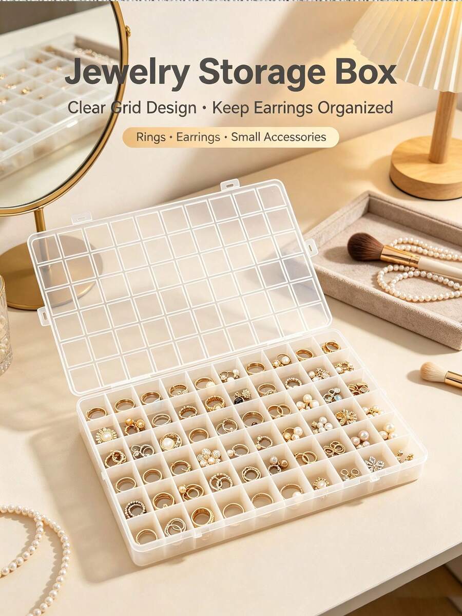 60/28/24 Compartment Transparent Plastic Modern Style Storage Box With Lid, Durable Multi-Grid Organizer, Suitable For Jewelry, Hardware, Craft Supplies, Desktop Rectangular Container, Secure Closure Design, Perler Bead Storage Box - Multicolor - View 1