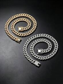 1pc Icy Cuban Link Pet Collar, Shiny Rhinestone Gold & Silver Dog Necklace, Sparkling Diamond Pet Collar, Suitable For Small Dogs & Cats, Fashion Pet Accessory, Birthday & Holiday Gift For Pet Lovers - Multicolor - View 10