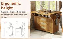 Kitchen Island Brown With Storage Adjustable Foldable Made Of Wood For Kitchen - 棕色 - 查看 1