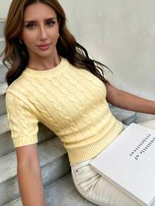 Freeform Autumn/Winter New White Black Khaki 's Sweater, Fashionable Minimalist Business Casual Commute Elegant Vacation Premium Versatile Slimming Cute Top, Old Money Style Korean Fashion - Yellow - View 1