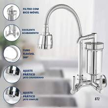 Torneira Com Filtro Tubo Flexível para Cozinha Gourmet Pia Parede Cone Abs 2 Modos de Jato - Prata - Visão 3