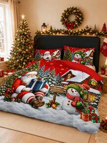 3pcs Christmas Theme, Santa Claus Snowman Christmas Pattern Bedding Set Quilt And Pillowcase 3 Pieces Set - Soft, Comfortable And Breathable Bedding, 200g Quilted Filling, Includes 1 Quilt And 2 Pillowcases (Pillow Inserts Not Included) - Perfect Choice For Home Or Dorm Christmas Decoration - Multicolor - View 6