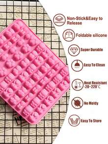 Large Capacity 60-Cavity Mini Animal Pink Silicone Chocolate Mold, Easy Release High Temperature Resistant Cartoon Animal Gummy Mold, Multi-Cavity Bear Lion Silicone Baking Mold Suitable For Homemade Candy, Pudding, Handmade Scented Candles, Home Baking Essential - Multicolor - View 7