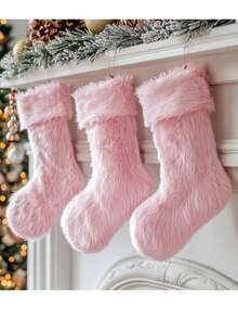 17.7 Inch 1/2pcs Pink Faux Fur Christmas Stockings, Christmas Stocking Hanging Decor, Candy Gift Bag, Christmas Decoration - Pink Christmas Stocking - View 3