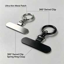 Phone Lanyard Metal Tab, 360° Swivel Key Ring, Stainless‑Steel Clip For Universal Phone Case, Silver & Black Available - Multicolor - View 5