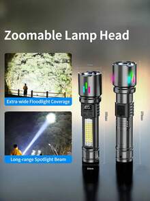1pc Super Bright Zoomable LED Flashlight With Tail Magnet; 800 Lumens, 3000mAh, USB-C Rechargeable. Suitable For Outdoor And Home Use - Essential For Camping And Travel. - Star - View 3