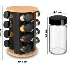 16/20 Jar 360° Rotating Spice Rack Organizer, Glass Seasoning Jar Set With Carousel Stand, Space-Saving Countertop Spice Holder, Kitchen Herb & Spice Storage Rack - Black - View 6