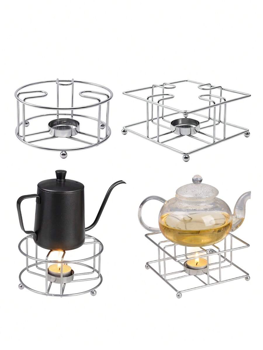 1pc Iron Tea Kettle Heating Base With Candle Holder (Candle Not Included), Round And Square Hollow Metal Tea Warmer Rack, Suitable For Glass Teapot And Coffee Pot, Home Afternoon Tea Accessory - Multicolor - View 1