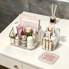 3pcs Portable Cosmetic Storage Box + Nail Art Storage Box (Set), Transparent Plastic Jewelry Storage Box, Makeup Organization And Storage, Hair Clips, Hair Accessories, Hair Ties And Other Jewelry Storage Box, Used For Bathroom Room Vanity Display Box, Bathroom Accessories - Clear - View 2