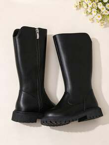 2026 New Korean Style Elegant High-Top Riding Boots For Girls, Anti-Collision Toe Cap, Wear-Resistant Thick Sole, Soft Matte Upper Chelsea Boots, Comfortable Fashion, Versatile For Campus, Outdoor, Spring/Autumn/Winter, Black Long Boots - Black - View 7