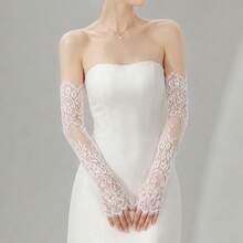 1 Pair Women's Vintage Lace Long Arm Sleeves, Suitable For Wedding Evening Party - White - View 13