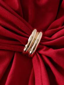 Women's Burgundy One Shoulder Maxi Dress Long Sleeve Bodycon Formal Evening Party Gown With Metal Detail- - Red - View 9