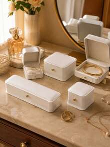 1pc Elegant Cream Jewelry Gift Box, Ring Earring Necklace Bracelet Storage Display Box, Gold Button Closure, Luxury Wedding Engagement Proposal Gift Packaging Box - White - View 7