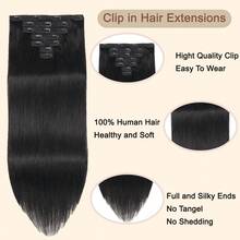 7Pcs Clip In Hair Extensions Real Human Hair Natural Black Straight Seamless Invisible Double Weft With Reusable Comfortable Secure Clip Ins For Women Can Be Styled For Daily - Natural Black - View 5