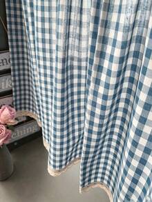 1 buah Tirai Pendek Gingham Elegan, Rok Meja, Dekorasi Trim Renda Unik, Tirai Jendela Gaya Kafe, Cocok Untuk Jendela Lemari, Dapur, dan Kamar Mandi - Blue and White - View 5