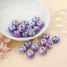 47Pcs Purple Watercolor Pattern Large Hole European Charm Beads Craft Set, Round Resin Spacer Beads For DIY Bracelet, Necklace, Pen, Macrame Cord & Handmade Jewelry Craft Supplies - Purple - View 3