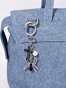 1pc Halloween Gothic Rhinestone Spider Bow Cross Faux Pearl Keychain Bag Charm, Car Decor, Couple Pendant, Party Gift - Multicolor - View 3