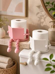 1pc 3D Printed Creative Reading Figure Toilet Paper Holder, Movable Sitting Pose Legs, Freestanding Tissue Box Holder, Desktop Ornament, Bathroom Storage Rack, Modern Vanity Organizer Decor, Unique Home Decor, Fun Gift For Men And Women - Multicolor - View 3