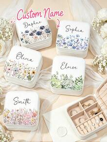Personalized Beige Jewelry Box, Customizable Name Travel Jewelry Box, Suitable For Bridesmaids, Couples And As Gifts; Equipped With Fabric Lining And Zipper Closure, Combines Storage Function; Suitable As Valentine's Day, Christmas, Birthday Gifts Or Thoughtful Gifts For Her; Portable Design, Unique Gift For Women, Men, Sisters Or Close Friends. - Multicolor - View 10