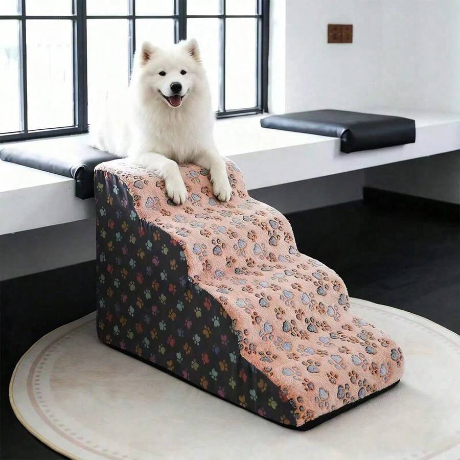 1pc Cartoon Pet Stairs, High Elasticity Foam Dog Steps 2/3/4 Levels, Pet Ramp, Suitable For Small Dogs And Cats, Non-Slip And Washable, Pet Climbing Stairs, Sofa Bed Climbing Support, For Elderly And Disabled Pets, Pet Stairs Furniture Protection Pad