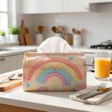 1pc Cute Dreamy Illustration Multifunctional Facial Tissue Box, Rainbow Cloud Heart Design, Soft Polyester Storage Box, Suitable For Kitchen, Living Room, Bedroom, Car - Home Decor And Facial Tissue Storage Organizer, Fashionable And Practical Facial Tissue Dispenser - Multicolor - View 6