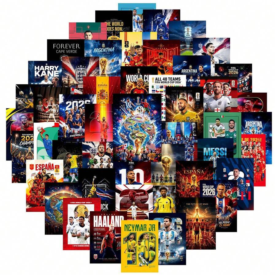 FIFA Panini 50pcs 2026 World Cup Football Stickers, Football Stars, National Teams, Trophies And Poster Style Designs, Suitable For Scrapbooking And Football Fans - Multicolor - View 1