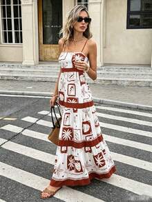 Women's Summer Vacation Bohemian Style Flowy Beach Dress, Birthday Party Evening Gown - Red - View 1