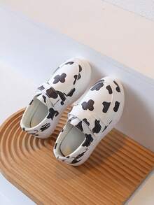 1 Pair New Spring/Autumn Mid-To-Large Children's Personalized Print Flat Shoes, Unisex Kids Lightweight Hook And Loop Casual Sneakers - Black - View 6