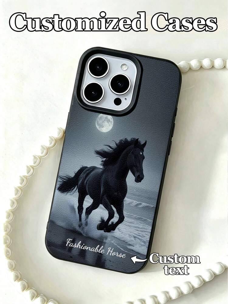 1pc Customizable Phone Case With Dark Coastal Moonlight Background And Running Black Horse Design, Compatible With IPhone 17 Pro Max/17 Air/16E/16 Pro Max/15/14 Plus/13/12/11, S24/20 Ultra/A52S/A31 A21S/A13/A05S, Compatible With Redmi Note 13 Pro Plus/Note 10/Note 12C/Note 13C, Made Of TPU Material, 2026 Year Of The Horse New Style, Fashionable Personalized Anti-Drop, Overall In Cool Tone High-End Style, Suitable For Horse Element Lovers Or Those Seeking Personalized Phone Accessories,International Version, Not The Domestic Version - Black - View 1
