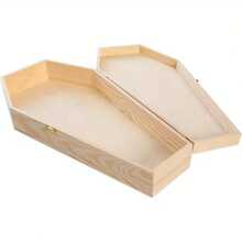 Halloween Large Craft Coffin - Halloween Empty Coffin, Gothic Style, Doll Coffin, Ring Holder, Pet Urn - Natural Wood - View 5