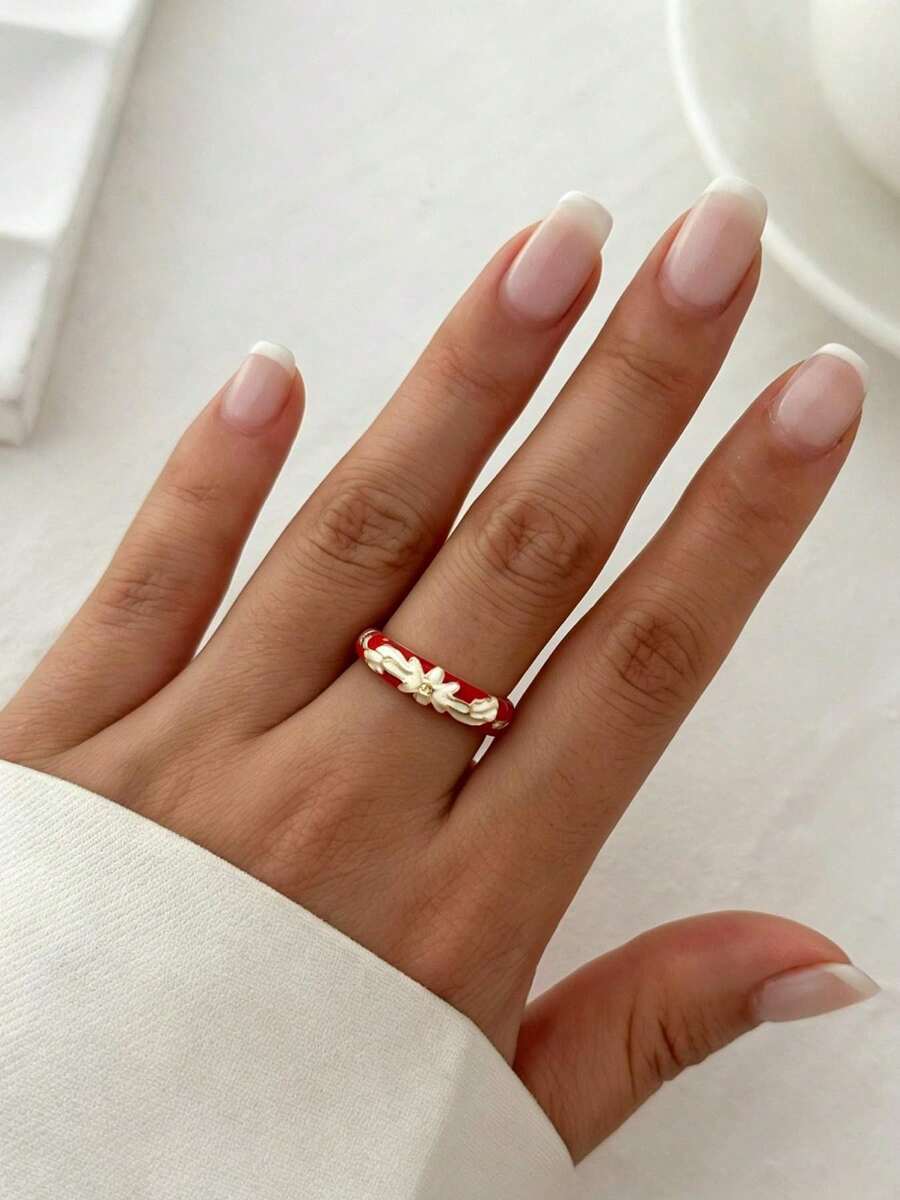 1pc Bohemian Vintage Fashion Colorful Pattern Enamel Open Ring, Suitable For Women's Daily And Vacation Wear - Multicolor - View 1