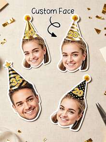 UNICCUT Customized Luxury Birthday Hat With Photo & Age Sticker, Personalized Face Photo Label Sticker, Birthday Party Decoration Gift Card, Prom, Birthday Party Decor, Holographic - Multicolor - View 2