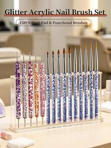 Set Kuas Nail Art 15 Buah, 5 Pena Titik Rhinestone Dua Ujung, Kuas Embossing & Liner, Tersedia 2 Gaya, Alat Menggambar Manikur Multifungsi, Perlengkapan Kuku Ramah Pemula untuk DIY di Rumah & Salon Kuku - MultiWarna - View 6