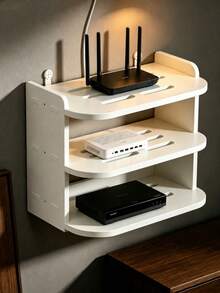 No-Drill Wall-Mounted WiFi Router Modem Double-Layer Floating Storage Rack, Heat Dissipation Ventilated Wall Storage Shelf, Suitable For Bedroom And Living Room, Heavy-Duty Cable Management Rack, Compatible With Router, Projector, Streaming Box, Dual Installation Kit TV Top Device Storage Tray - Wall-mounted - View 12