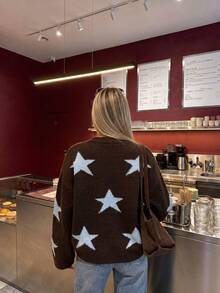 Joy Knit Women's Sweater, New Design For Autumn/Winter - All-Match Tops - Minimalist Casual Versatile - Five-Pointed Star Jacquard Loose Knit Fall - Brown - View 6