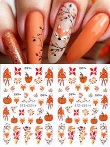 FULL BEAUTY 2/4pcs Autumn Red Maple Leaf & Fox Nail Stickers, Includes Floral, Pumpkin, Red Fox, Autumn Leaves, Colorful Lights Nail Decals, Autumn Nail Art Decoration DIY Thanksgiving Nail Supplies - Multicolor - View 13