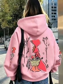 大尺碼女款休閒運動衫，適合女孩的秋冬穿搭，粉紅色 - 粉色 - 查看 2