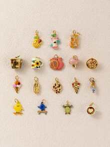 1pc Drip Oil Snack Afternoon Tea Mixed Pendant, Exquisite Cute Style, 14k Gold Plated Copper Material, Suitable For DIY Creative Necklace, Bracelet, Earrings, Bag Chain, Keychain, Waterproof And Sweatproof, Suitable For Daily Casual Wear - Multicolor - View 6