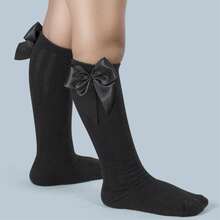Girls' 3/4 Knee-High Party Socks With Satin Bow, 16-33, For Baptism, Wedding, Flower Girl, Social, Dance, Events, Elegant, School - 黑色,粉紅色與紅色 - 查看 9